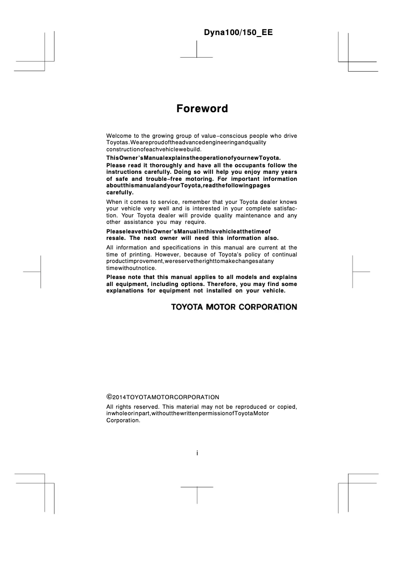 Página 1 del manual Manual de usuario Toyota Dyna 100 (2014)
