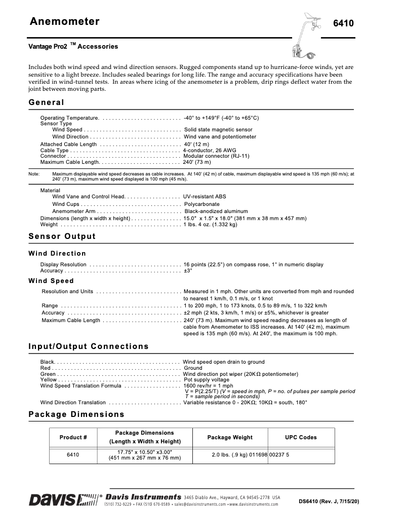 Página 1 del manual Ficha técnica Davis DAV-6410