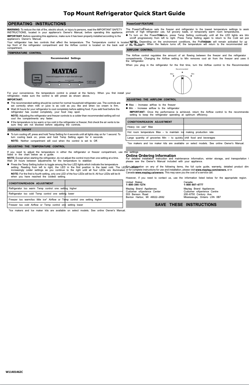 Página 1 del manual Guía de inicio rápido Maytag MRT118FFFH