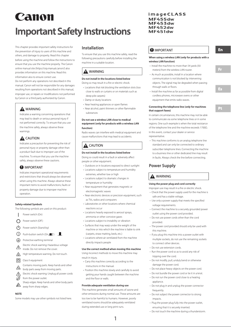 Imagen de la primera página del manual del dispositivo imageCLASS MF453dw