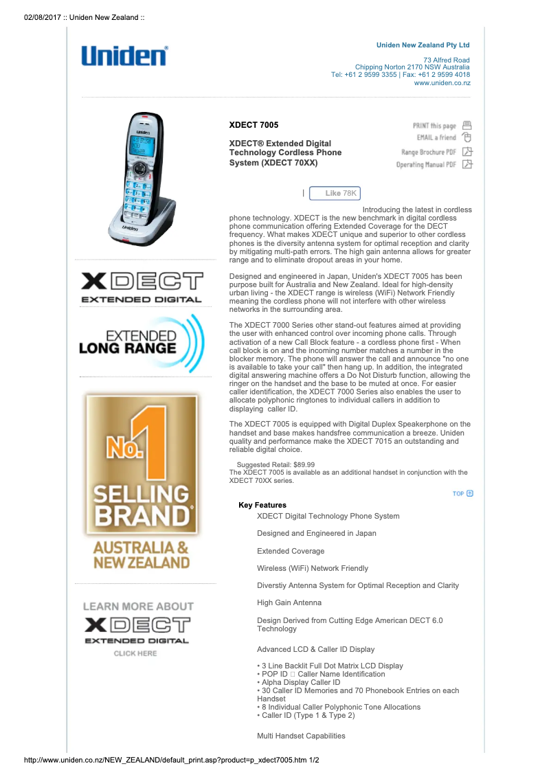 Página 1 del manual Manual de usuario Uniden XDECT 7005