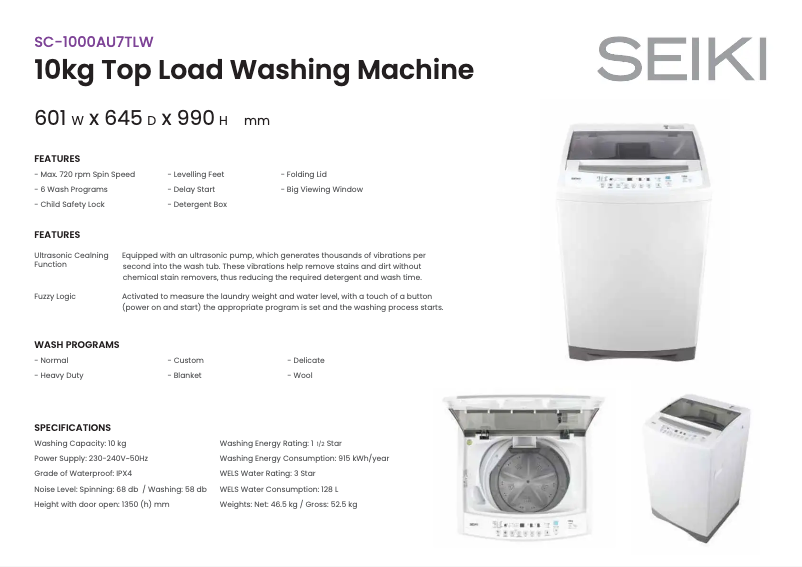 Página 1 del manual Ficha técnica Seiki SC-1000AU7TL