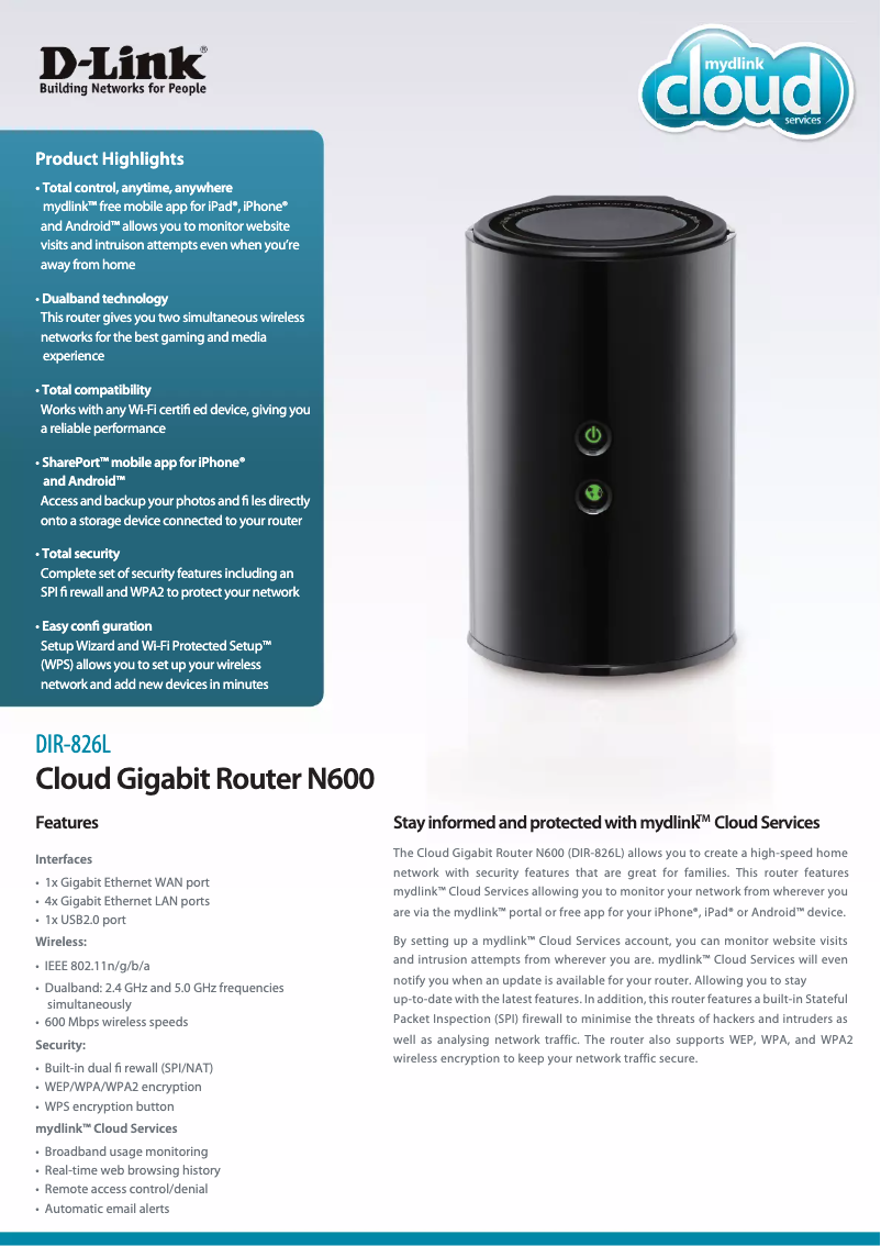 Imagen de la primera página del manual del dispositivo DIR-826L