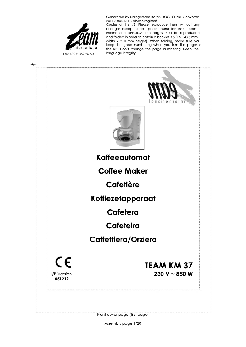 Imagen de la primera página del manual del dispositivo KM 37