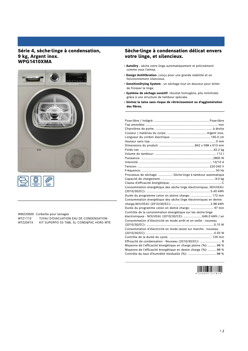 Imagen de la primera página del manual del dispositivo WPG1410XMA