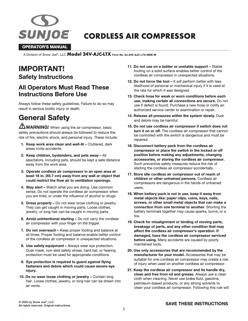 Página 1 del manual Manual de usuario Auto Joe 24V-AJC-LTX