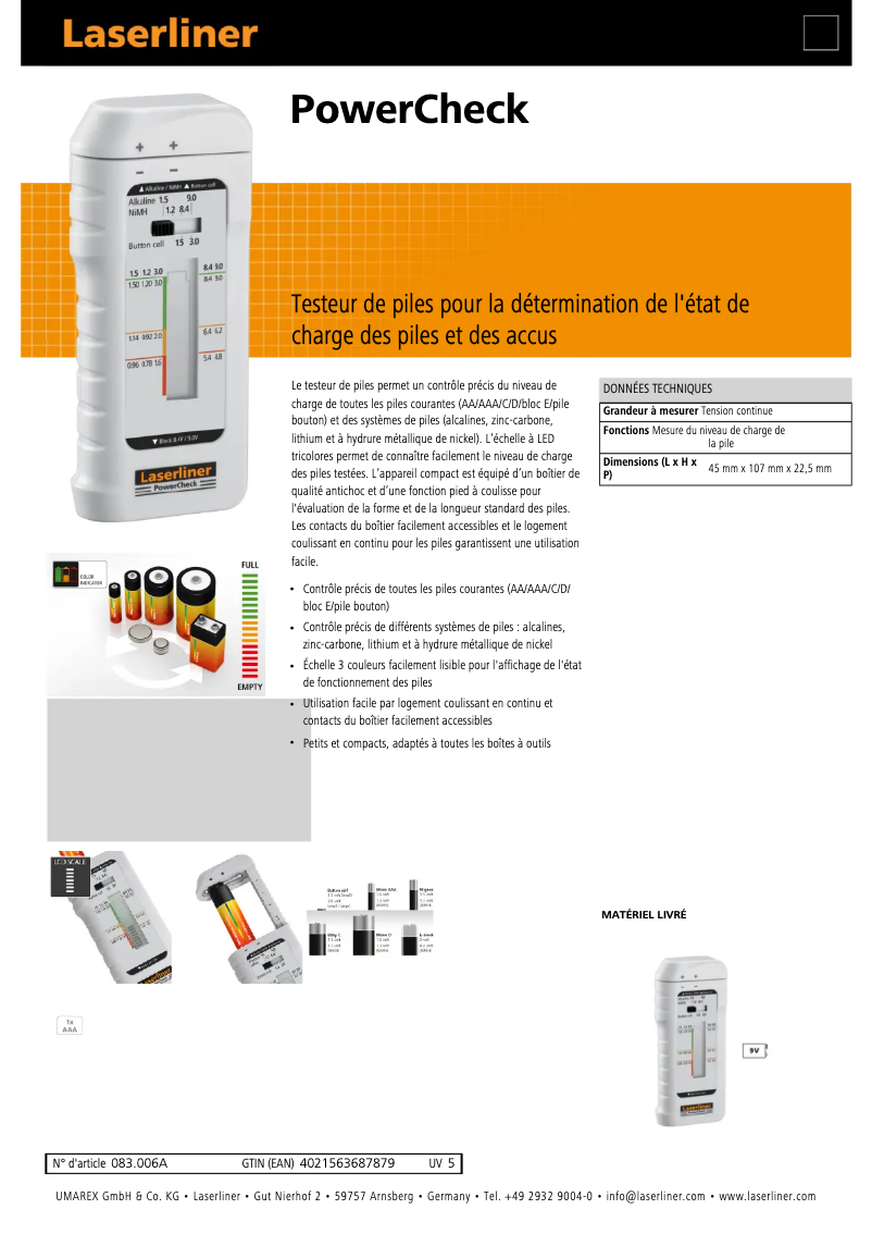Página 1 del manual Ficha técnica Laserliner PowerCheck