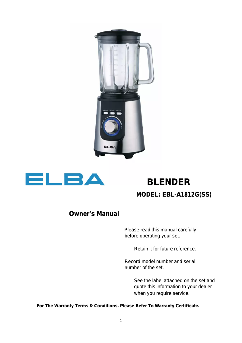 Página 1 del manual Manual de usuario Elba EBL-A1812G