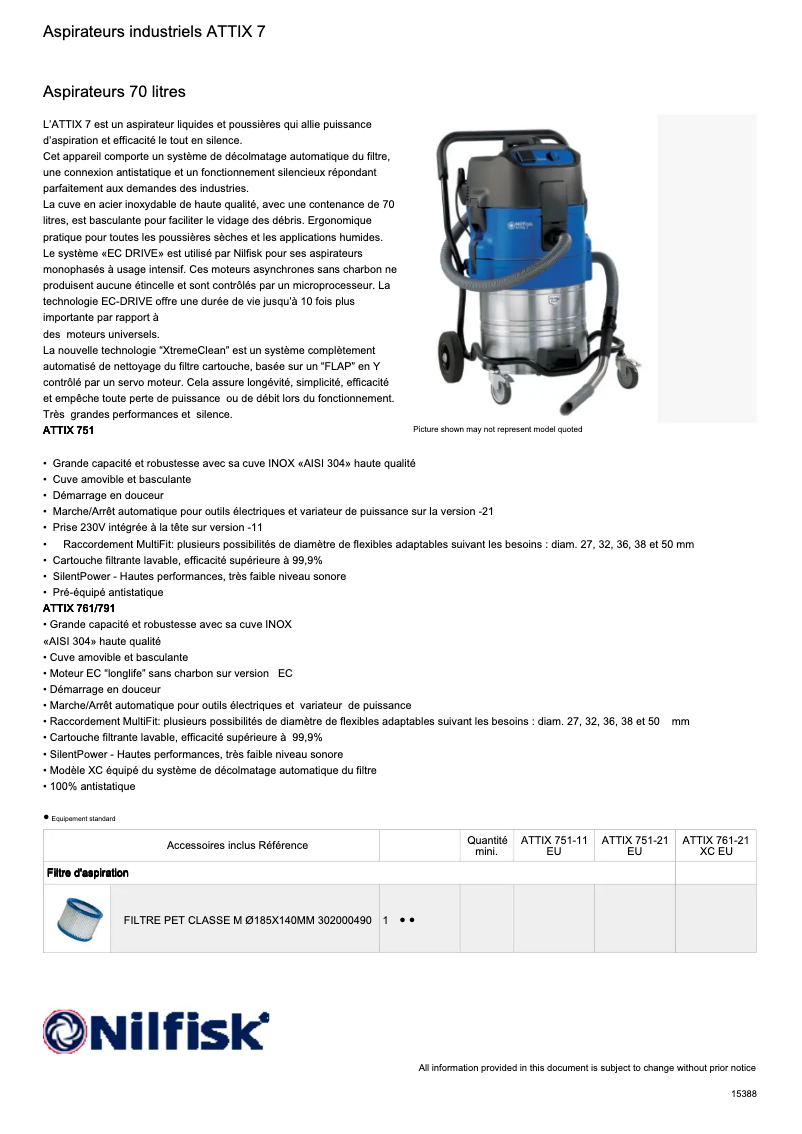 Página 1 del manual Ficha técnica Nilfisk ATTIX 7