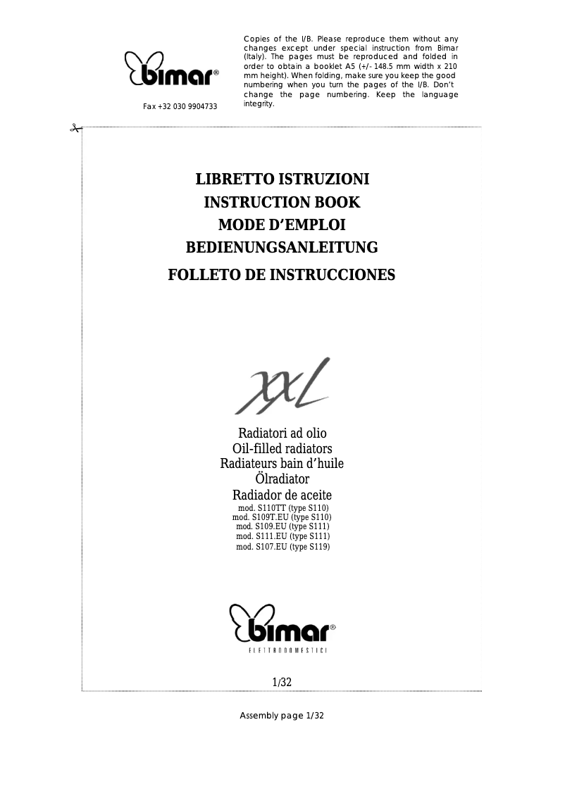 Página nº 1 - Manual de usuario Bimar S109T.EU