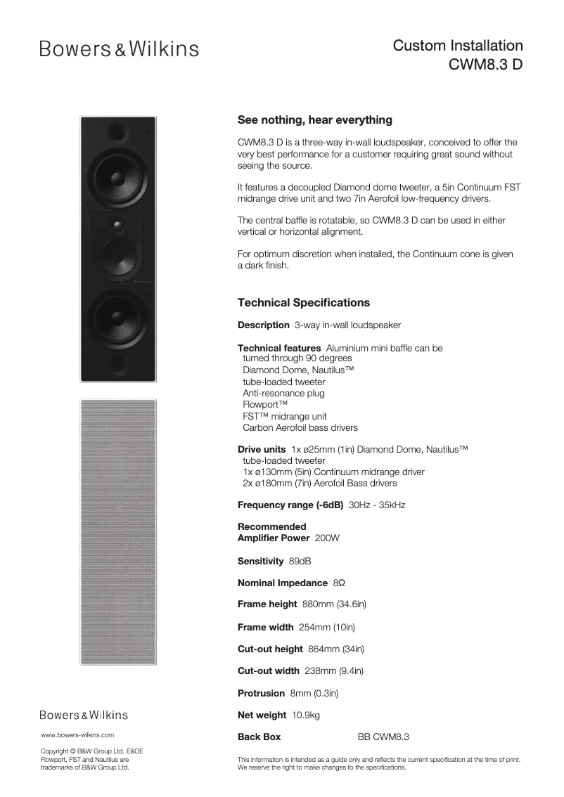 Página 1 del manual Manual de usuario Bowers & Wilkins CWM8.3 D