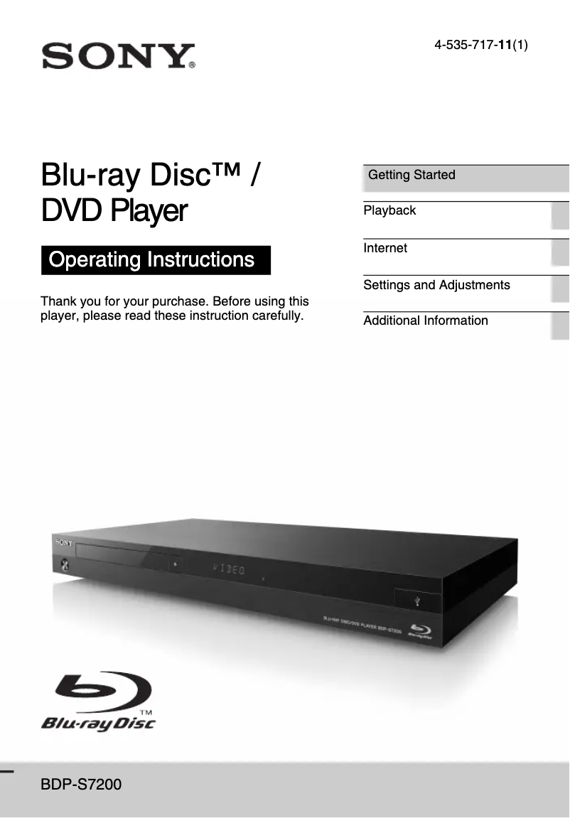 Imagen de la primera página del manual del dispositivo BDP-S7200