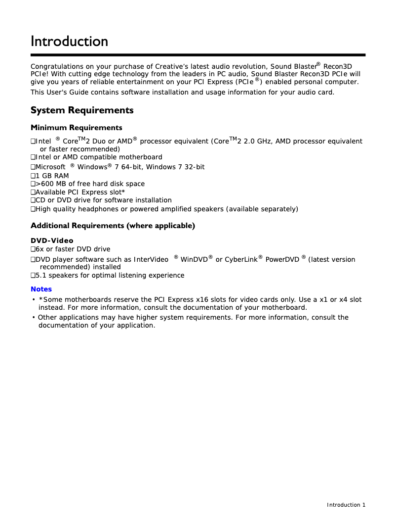 Imagen de la primera página del manual del dispositivo Sound Blaster Recon3D