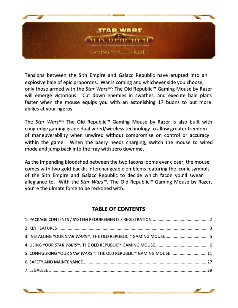 Página 1 del manual Manual de usuario Razer SWTOR