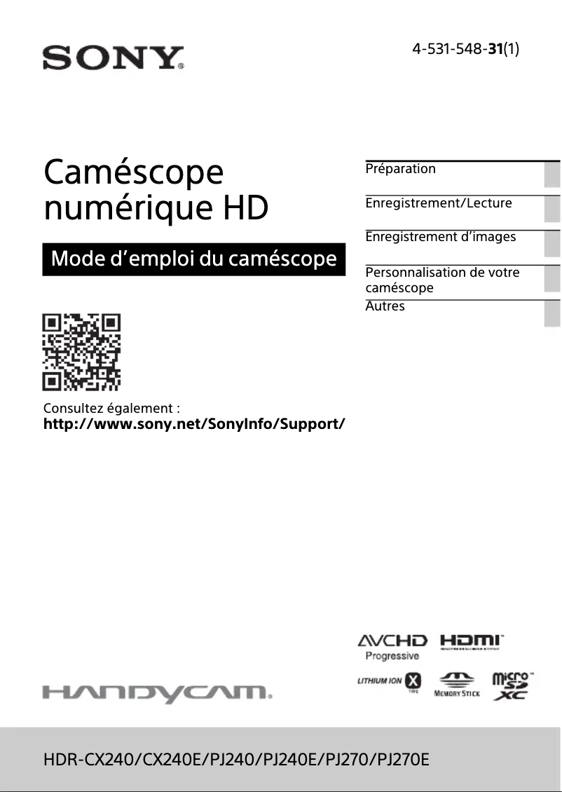 Página 1 del manual Manual de usuario Sony HDR-PJ270E