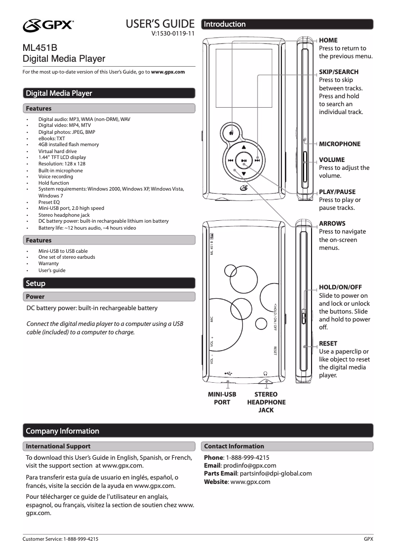 Página 1 del manual Manual de usuario GPX ML451B