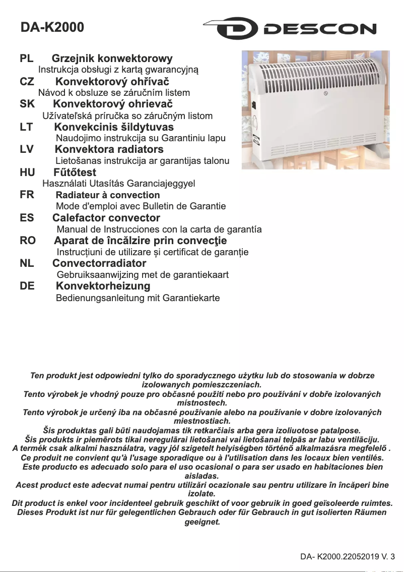 Imagen de la primera página del manual del dispositivo DA-K2000