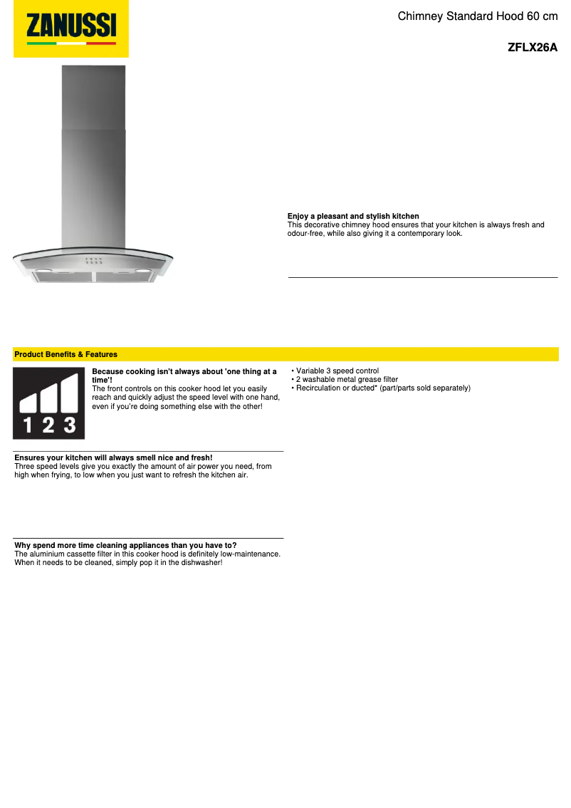 Página 1 del manual Ficha técnica Zanussi ZFLX26A