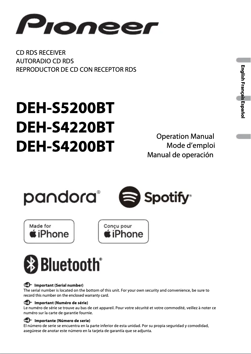 Imagen de la primera página del manual del dispositivo DEH-S4220BT