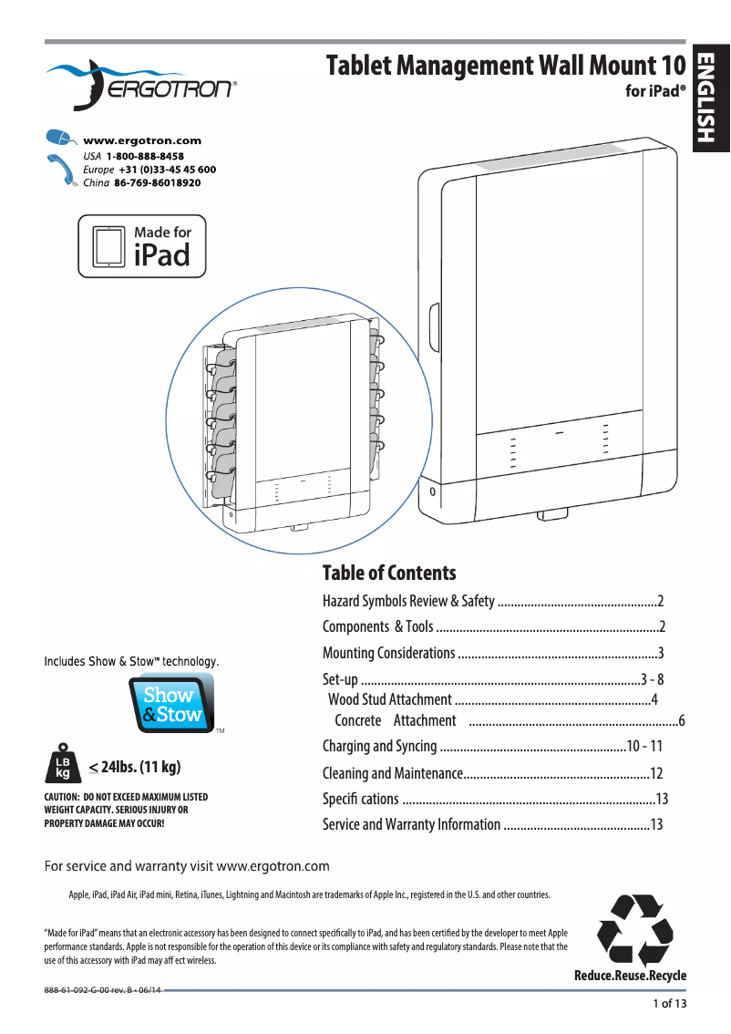 Página 1 del manual Manual de usuario Ergotron DM10-1002-1
