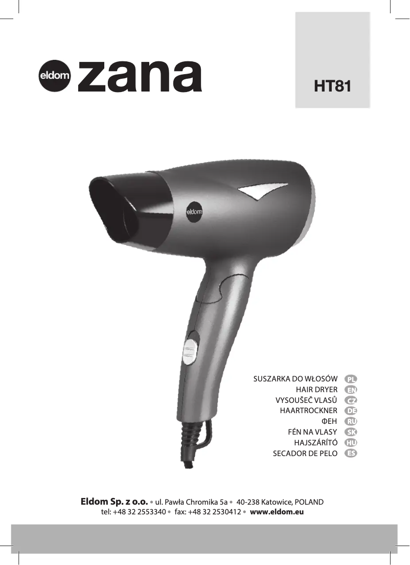 Página 1 del manual Manual de usuario Eldom Zana HT81