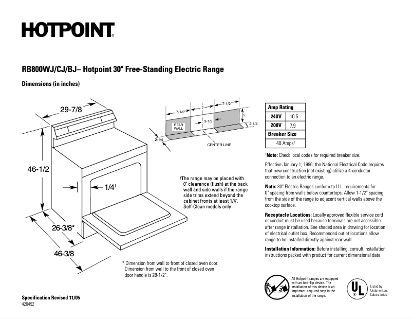 Imagen de la primera página del manual del dispositivo RB800WJWW