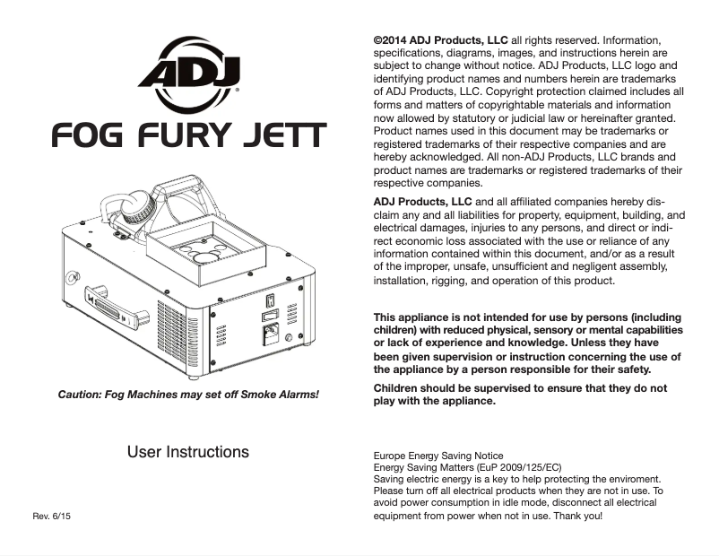 Imagen de la primera página del manual del dispositivo Fog Fury Jett