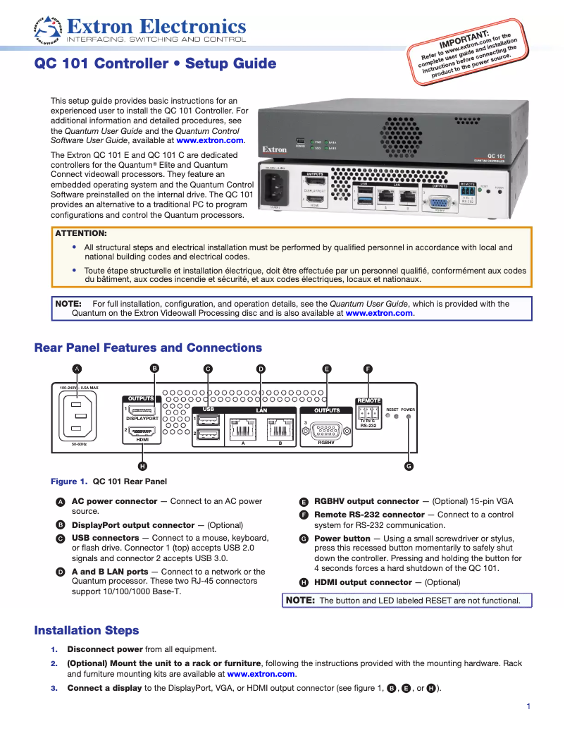 Imagen de la primera página del manual del dispositivo QC 101 C