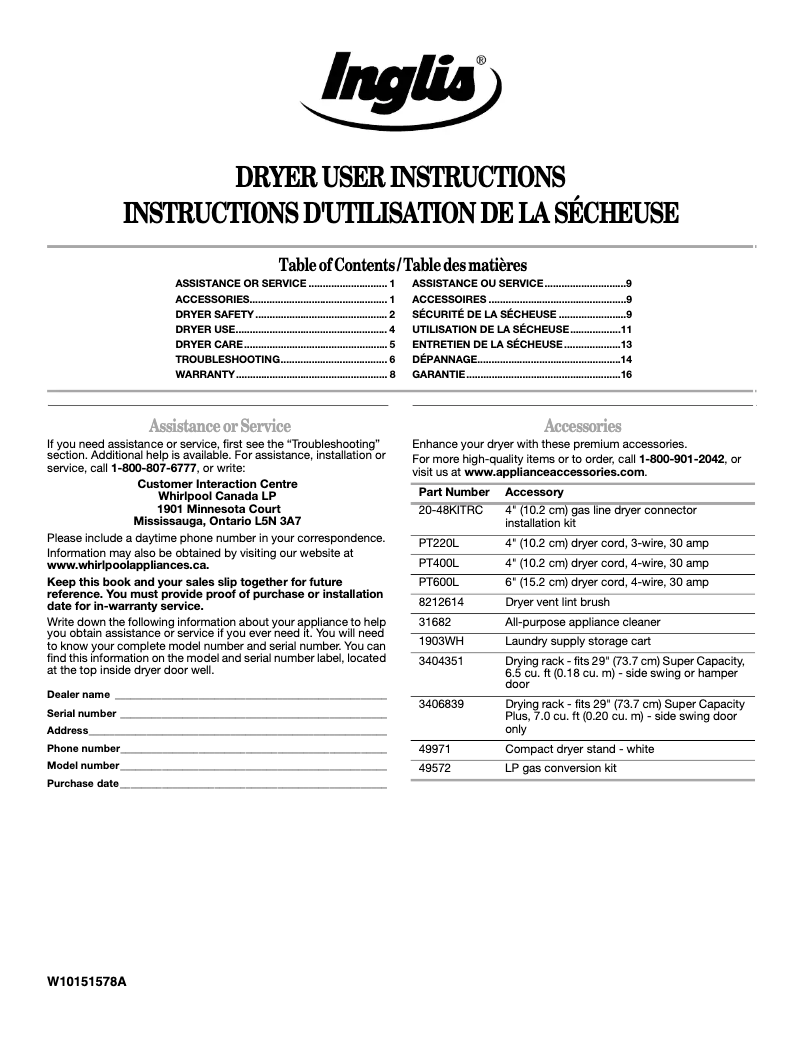 Página 1 del manual Manual de usuario Inglis IV8600