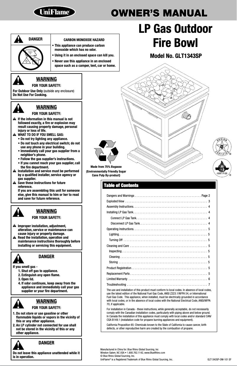 Página 1 del manual Manual de usuario Blue Rhino GLT1343SP