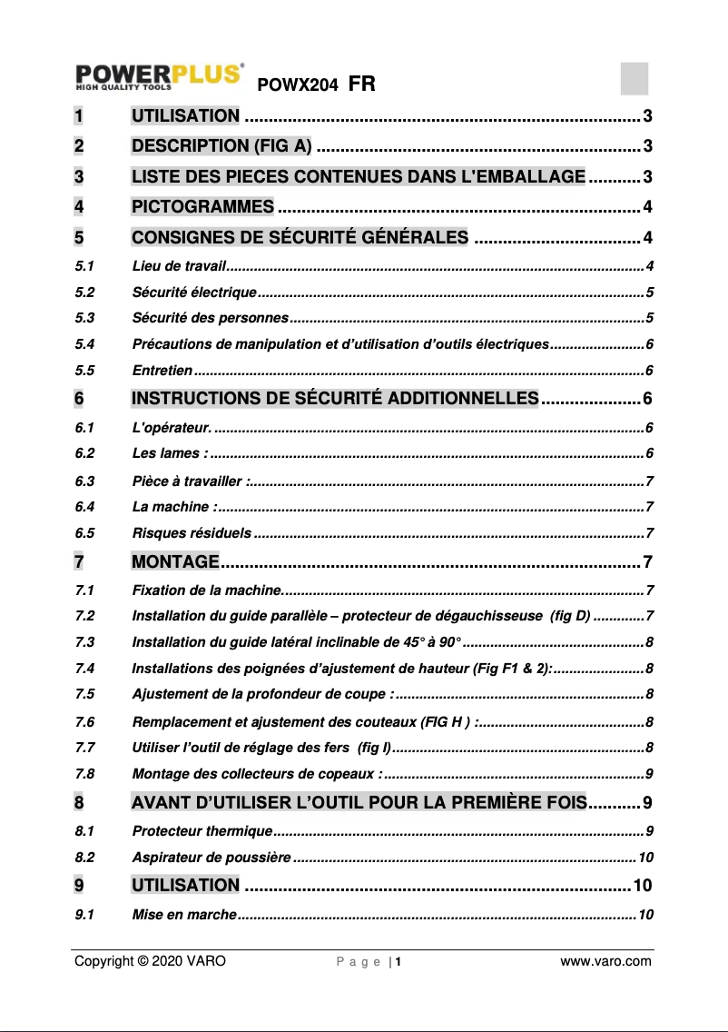Imagen de la primera página del manual del dispositivo POWX204