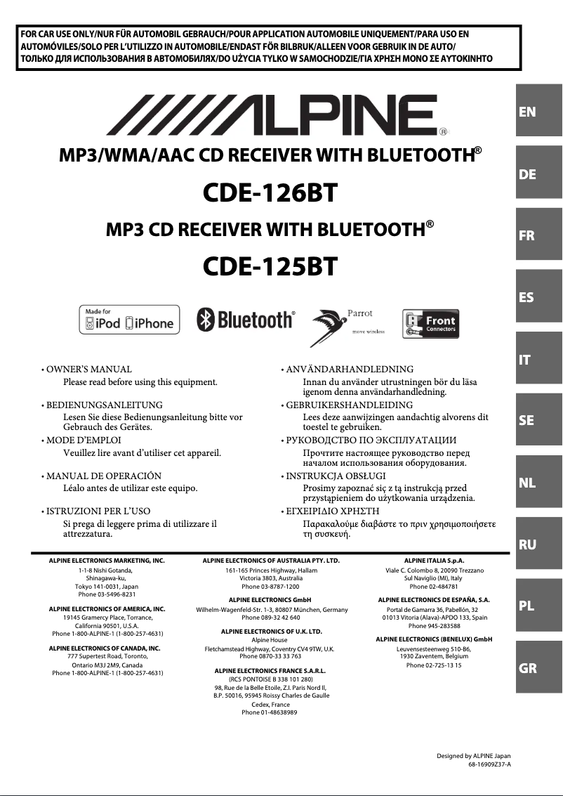 Página 1 del manual Manual de usuario Alpine CDE-126BT