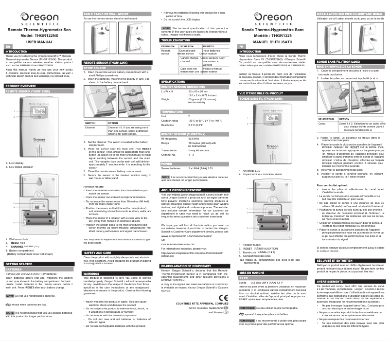 Imagen de la primera página del manual del dispositivo THGR122NX