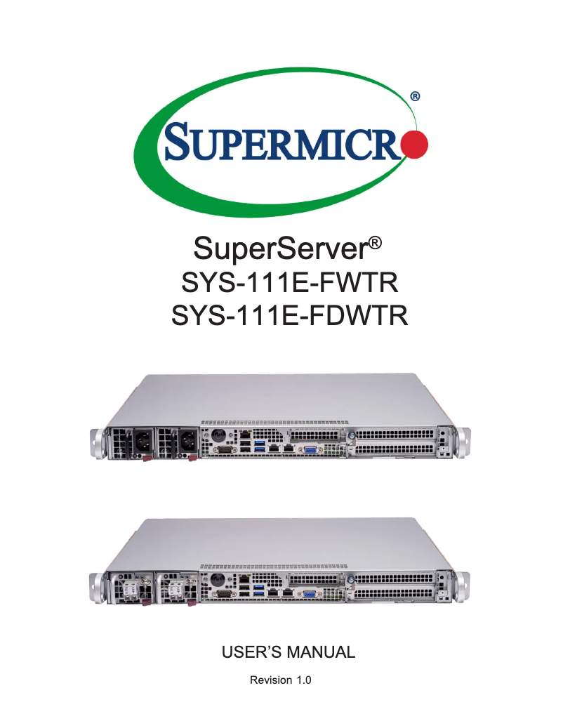 Imagen de la primera página del manual del dispositivo SuperServer SYS-111E-FDWTR