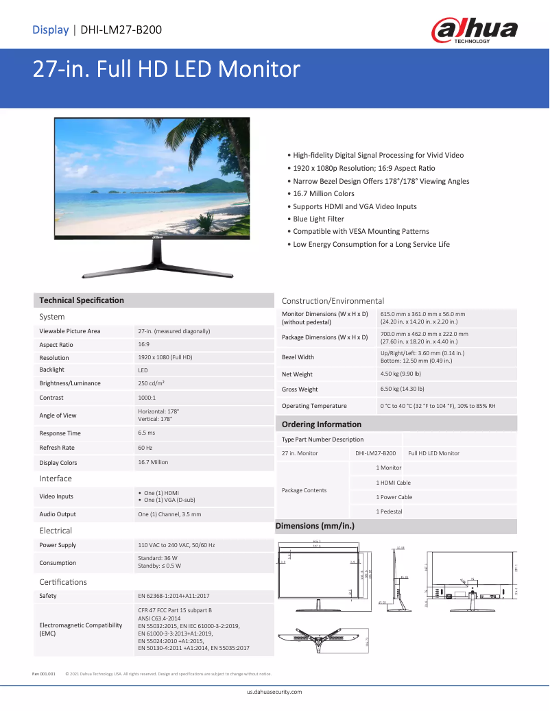 Imagen de la primera página del manual del dispositivo DHI-LM27-B200