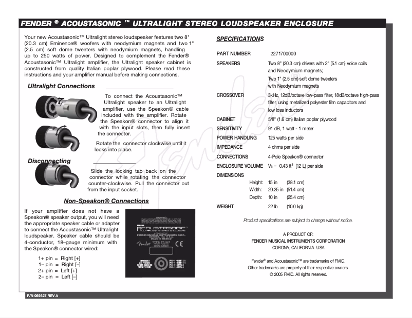 Imagen de la primera página del manual del dispositivo Acoustasonic Ultralight Sterio Enclosure