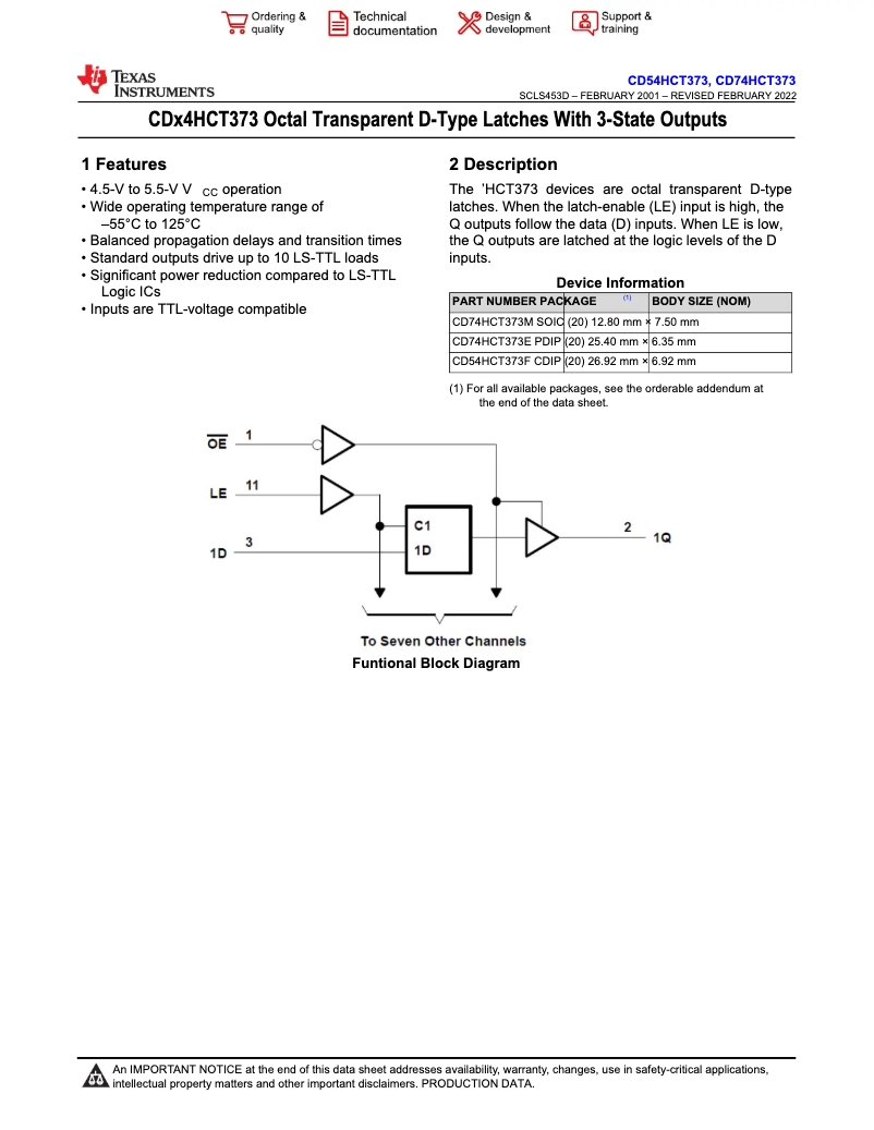 Página 1 del manual Manual de usuario Texas Instruments CD74HCT373E