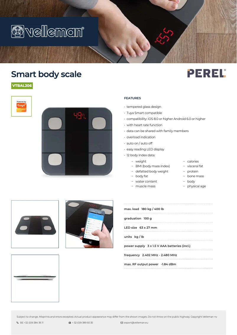 Página 1 del manual Ficha técnica Perel VTBAL206