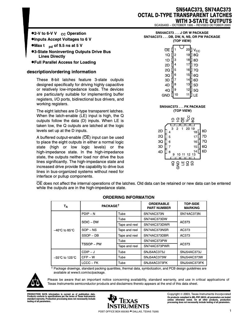 Página 1 del manual Manual de usuario Texas Instruments SN74AC373PWR