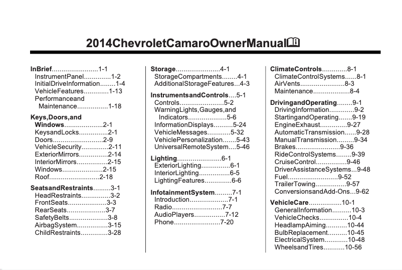 Imagen de la primera página del manual del dispositivo Camaro (2014)