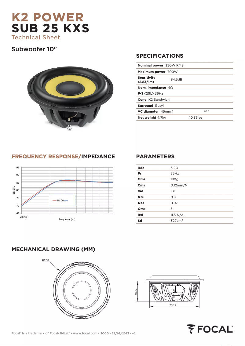 Página nº 1 - Ficha técnica Focal K2 Power Evo SUB 25 KXS