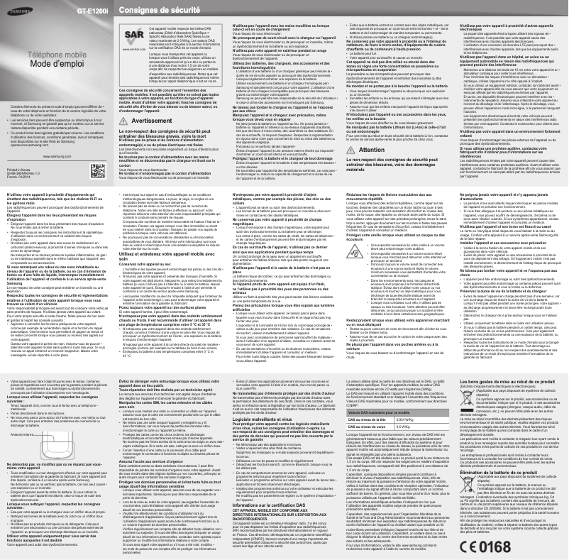 Imagen de la primera página del manual del dispositivo GT-E1202I