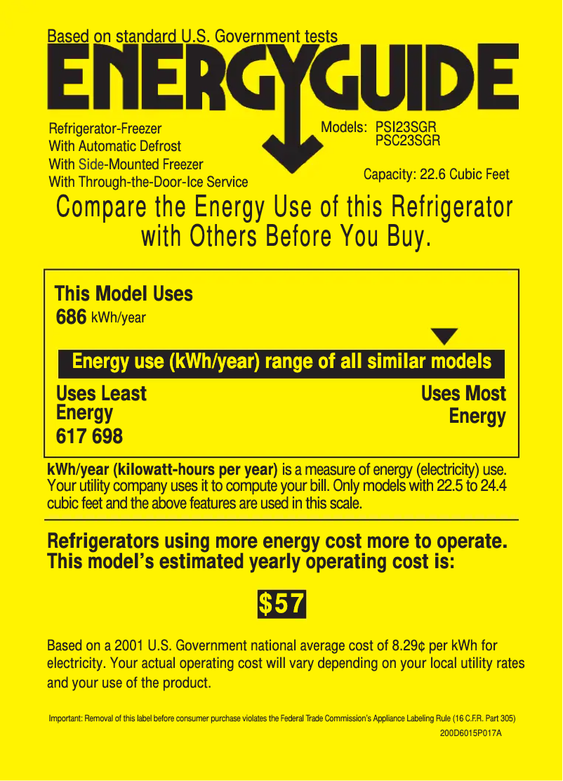 Página 1 del manual Etiqueta energética GE PSC23SGRSS