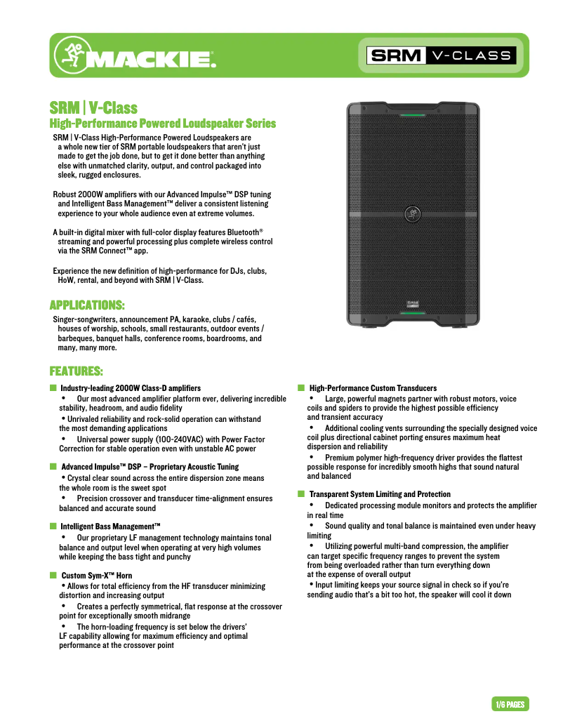 Página 1 del manual Ficha técnica Mackie V-Class SRM210