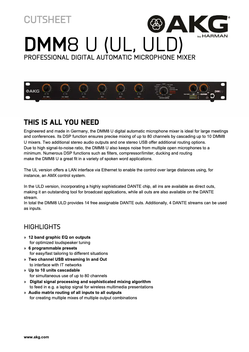 Página 1 del manual Ficha técnica AKG DMM8 U