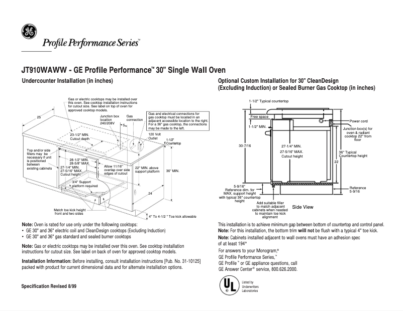 Página 1 del manual Ficha técnica GE Profile Performance JT910WAWW