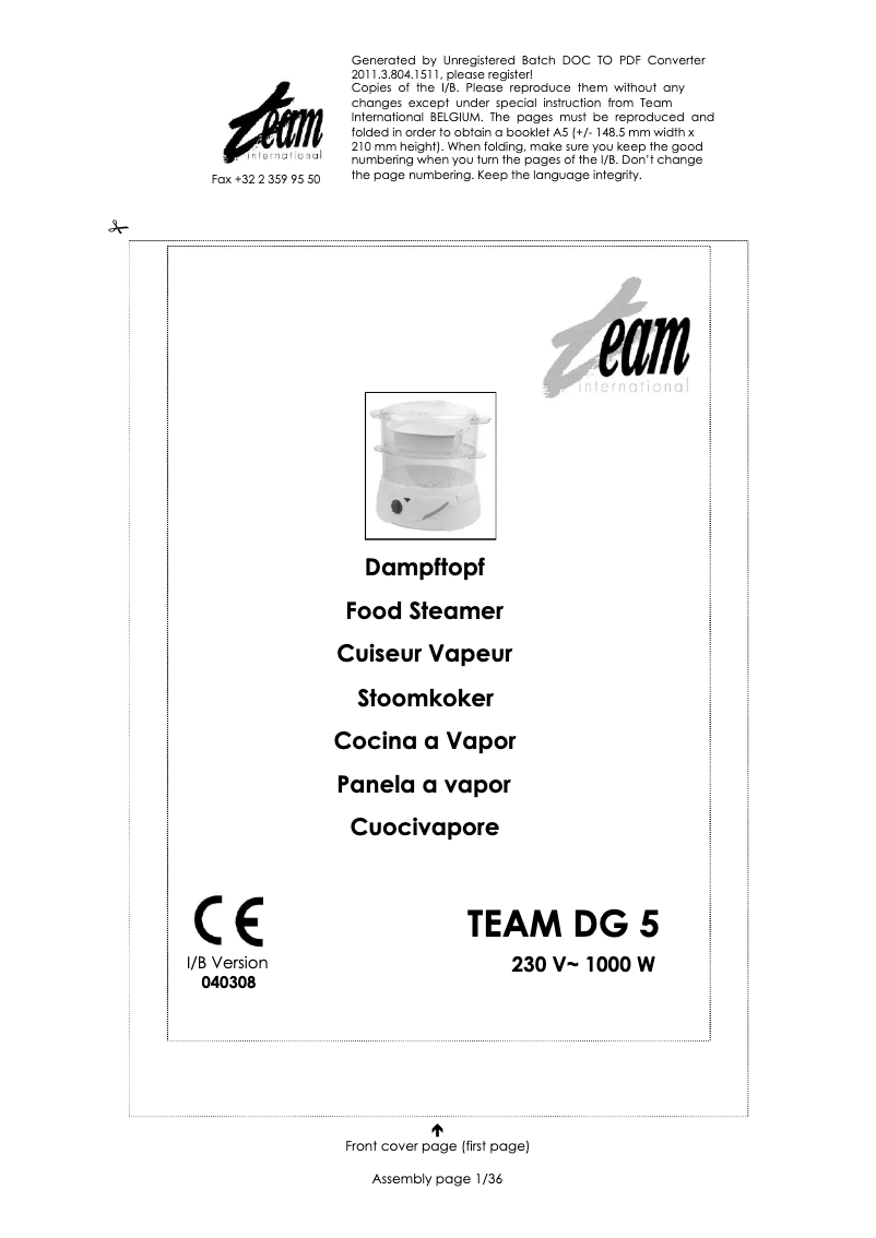 Página 1 del manual Manual de usuario Team DG 5