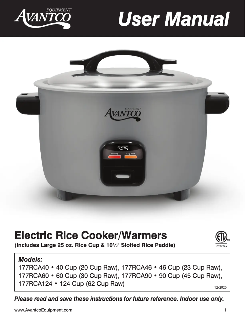 Página 1 del manual Manual de usuario Avantco RCA60