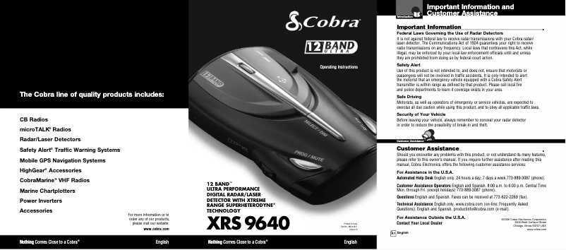 Imagen de la primera página del manual del dispositivo XRS 9640