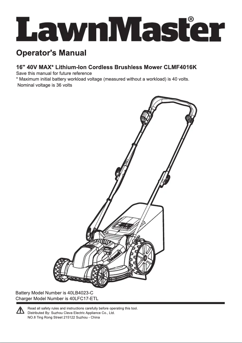 Página 1 del manual Manual de usuario LawnMaster CLMF4016K